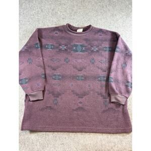 VTG Artisan Fleece Southwestern Sweater Mens M Purple Crewneck Boho Tribal 90s